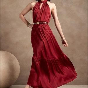Banana Republic Twist-Neck Satin Halter Maxi Dress S